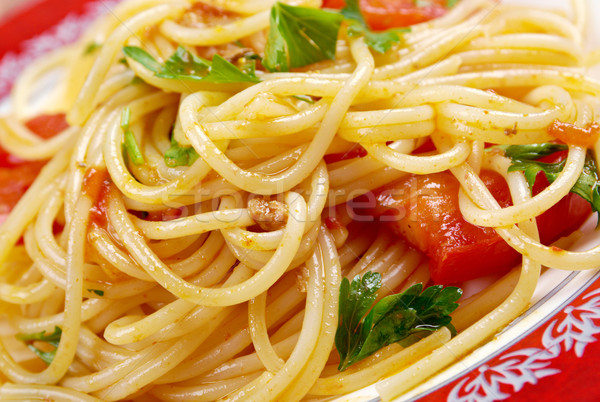 Spagetti freskó étel fa zöldség hagyma Stock fotó © fanfo