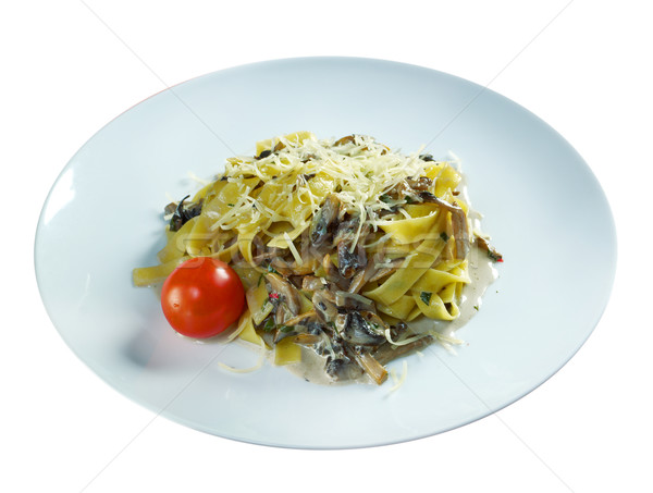 [[stock_photo]]: Pâtes · champignons · sauce · coup · viande