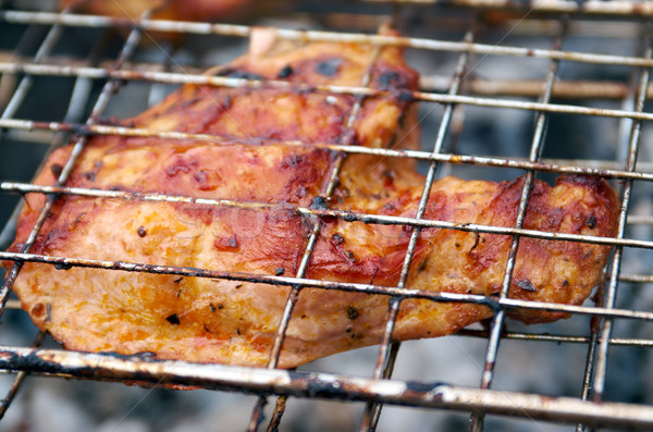 Vesepecsenye steak előkészített barbecue grill sekély tűz Stock fotó © fanfo