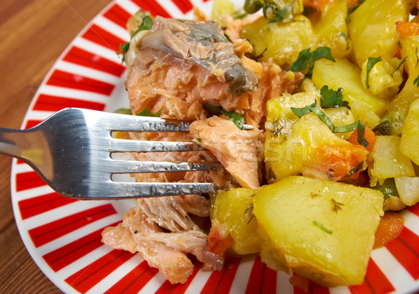 Baked trout with potatoes Stock photo © fanfo