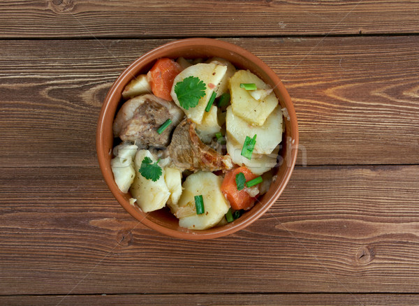 Foto stock: Plato · francés · patatas · cebollas · carne · de · cordero