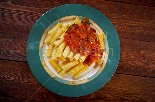 [[stock_photo]]: Pâtes · nourriture · italienne · sauce · tomate · dîner · olive · repas