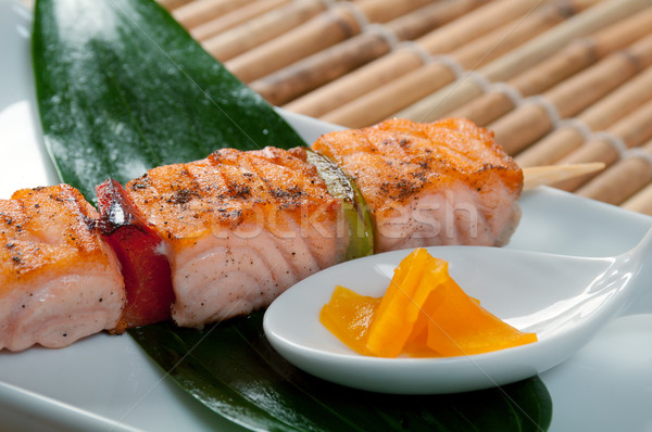 Japanese skewered salmon  Stock photo © fanfo