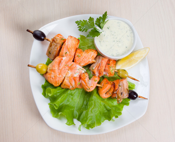Shish Kebab from  Salmon  with Vegetables.fish roast. Stock photo © fanfo