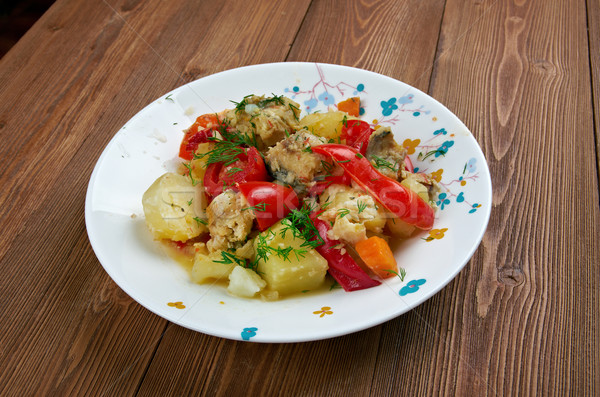 Vis stoven groenten uien groene paprika Stockfoto © fanfo