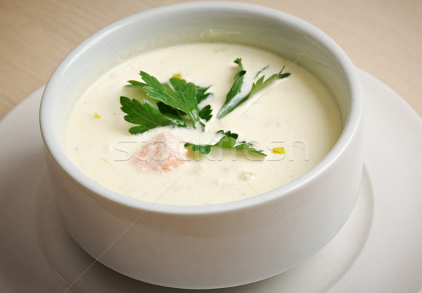 Foto stock: Norueguês · sopa · salmão · tigela · cremoso · comida