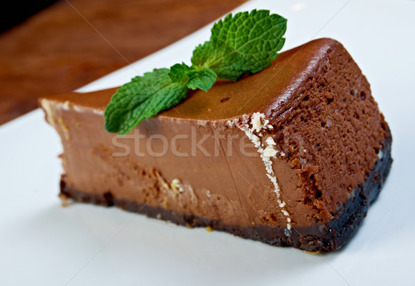 Chocolat cheesecake blanche plaque vert sweet Photo stock © fanfo