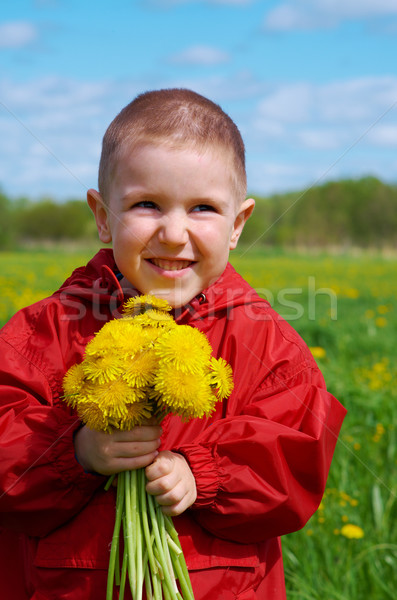 Jongen bug kruid weide paardebloem meisje Stockfoto © fanfo