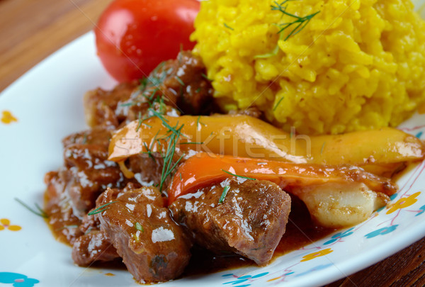 Servi jaune riz frit alimentaire viande [[stock_photo]] © fanfo