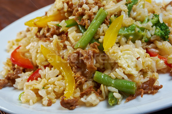 Orientalny ryżu mięsa ostryga sos Zdjęcia stock © fanfo