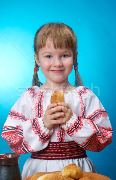 Stock photo: girl eats homemade pie
