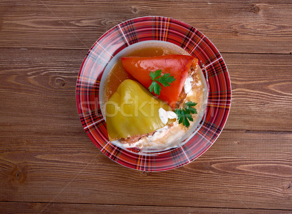 Töltött piros paprika máj disznóhús rizs étel Stock fotó © fanfo