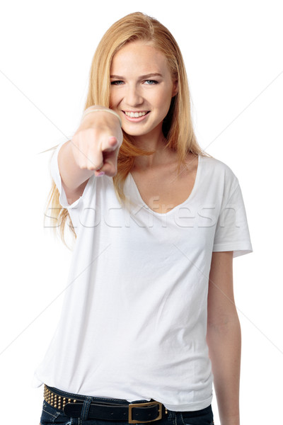 Happy woman pointing at the viewer Stock photo © fantasticrabbit