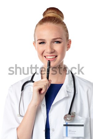 Weiblichen Arzt verloren dachte stehen Stift Stock foto © fantasticrabbit
