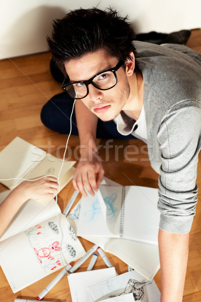 Estudar casal escuta música desenho Foto stock © fatalsweets