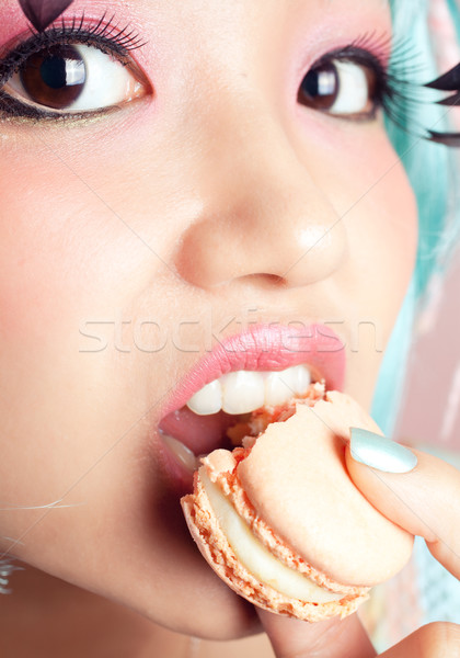 édes fog fiatal nő macaron nő étel Stock fotó © fatalsweets