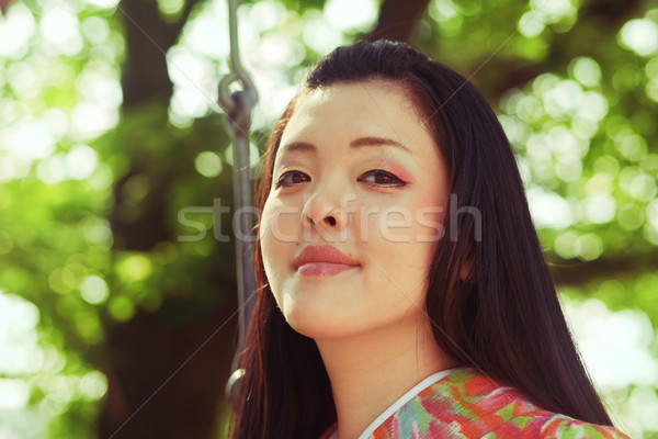 Gyönyörű fiatal japán nő visel kimonó Stock fotó © fatalsweets