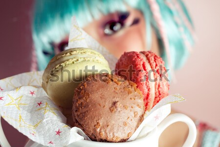 édes fog fiatal nő macaron nő étel Stock fotó © fatalsweets
