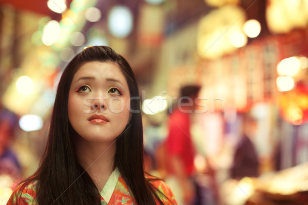 Gyönyörű fiatal japán nő visel kimonó Stock fotó © fatalsweets