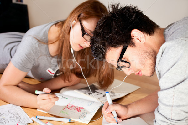 Studie Paar hören Musik Stock foto © fatalsweets