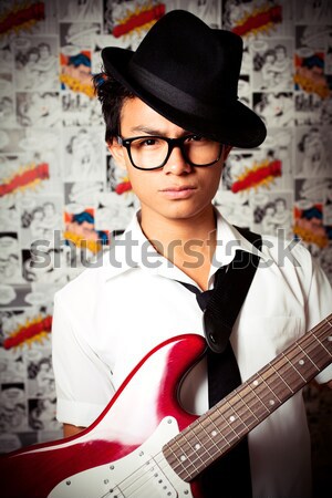 Fiatal zenész fiatalember játszik zene divat Stock fotó © fatalsweets