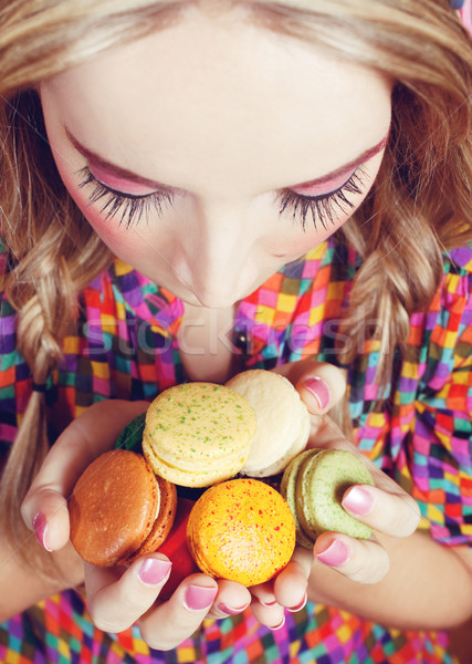 Girl Loves Colorful Macaroons Stock photo © fatalsweets