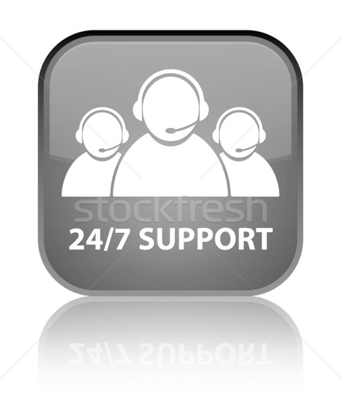 24/7 support (customer care team) glossy black reflected square  Stock photo © faysalfarhan