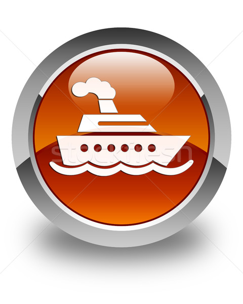 Cruiseschip icon glanzend bruin knop water Stockfoto © faysalfarhan