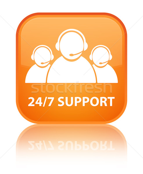 24/7 support (customer care team) glossy orange reflected square Stock photo © faysalfarhan