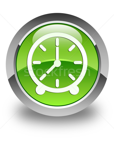 Stock photo: Clock icon glossy green round button