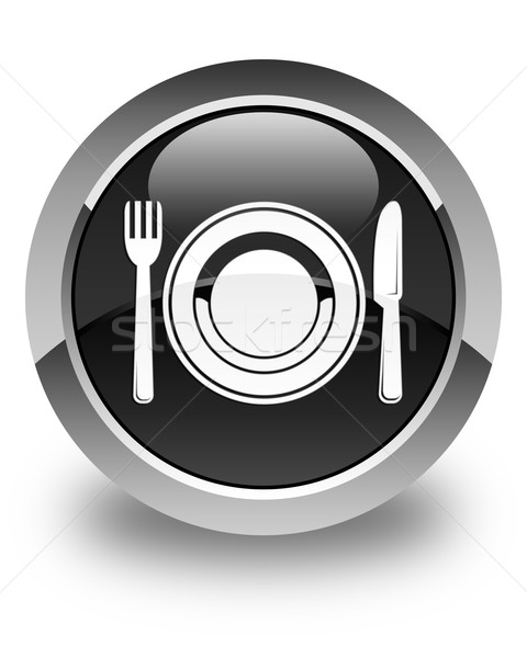 Food plate icon glossy black round button Stock photo © faysalfarhan