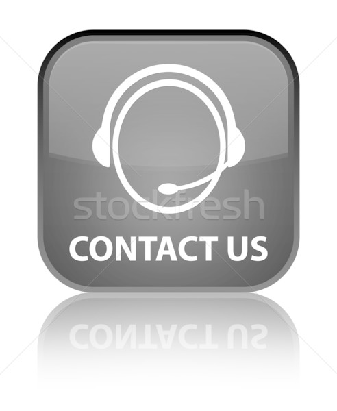 Contact us (customer care) glossy black reflected square button Stock photo © faysalfarhan