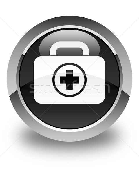 First aid kit icon glossy black round button Stock photo © faysalfarhan