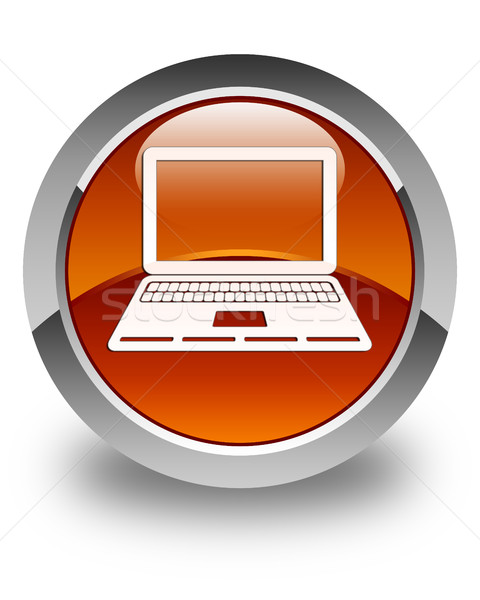 Laptop ikon fényes barna gomb iroda Stock fotó © faysalfarhan