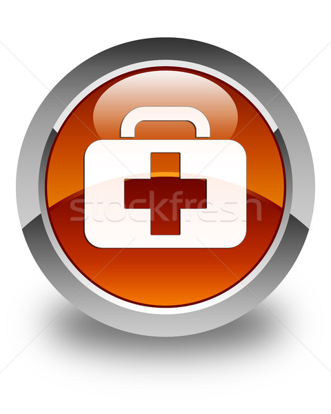 Medical bag icon glossy brown round button Stock photo © faysalfarhan