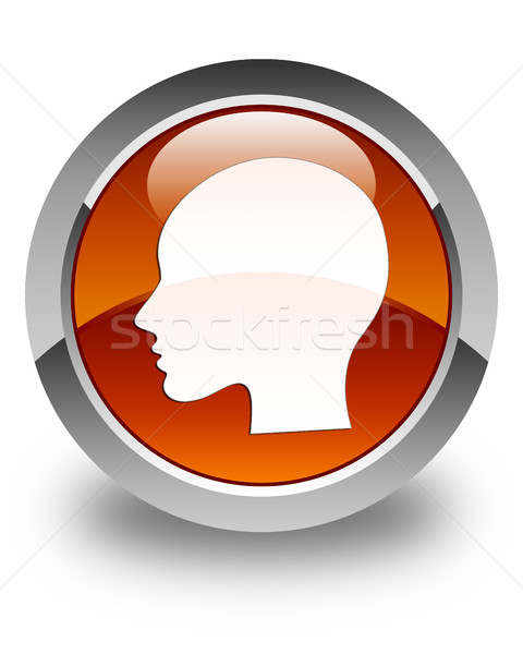 Stock photo: Head (woman face) icon glossy brown round button