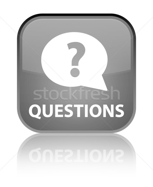 Stock photo: Questions glossy black reflected square button