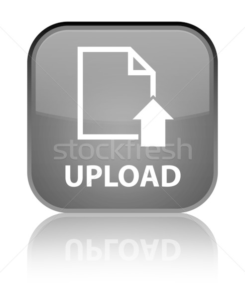 Stock photo: Upload glossy black reflected square button