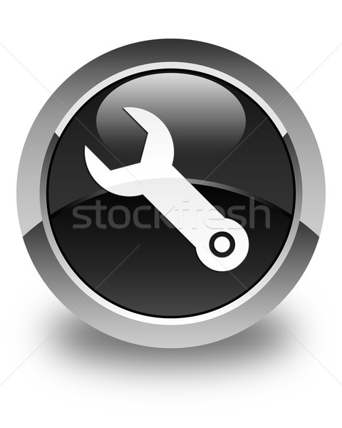 Schraubenschlüssel Symbol glänzend schwarz Taste weiß Stock foto © faysalfarhan