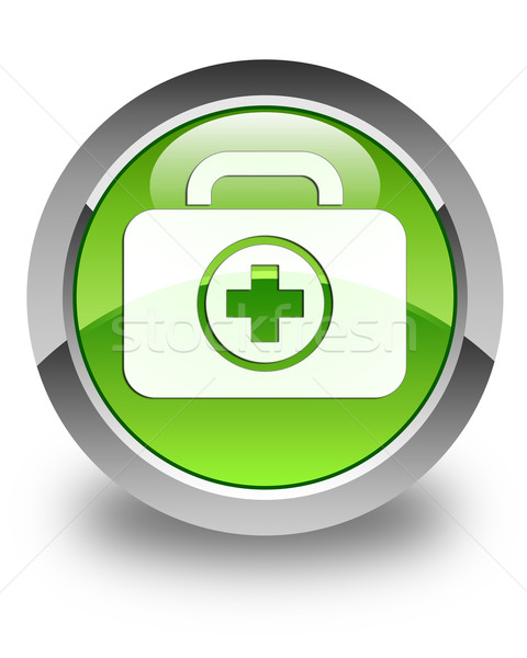 First aid kit bag icon glossy green round button Stock photo © faysalfarhan