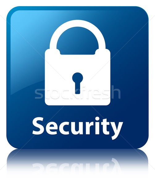 Veiligheid hangslot icon glanzend Blauw vierkante Stockfoto © faysalfarhan