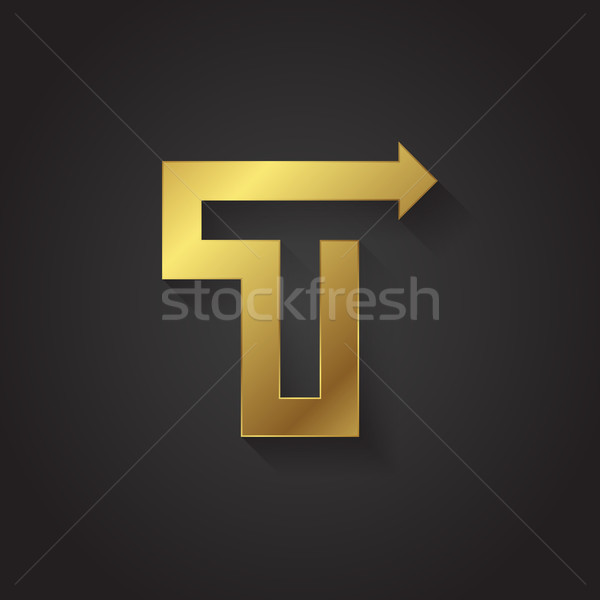 Vector graphic gold arrow alphabet letter symbol / Letter T Stock photo © feabornset