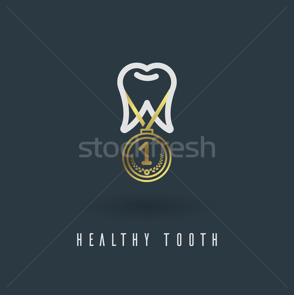 Vector graphic illustration of an awarded tooth symbol with samp Stock photo © feabornset