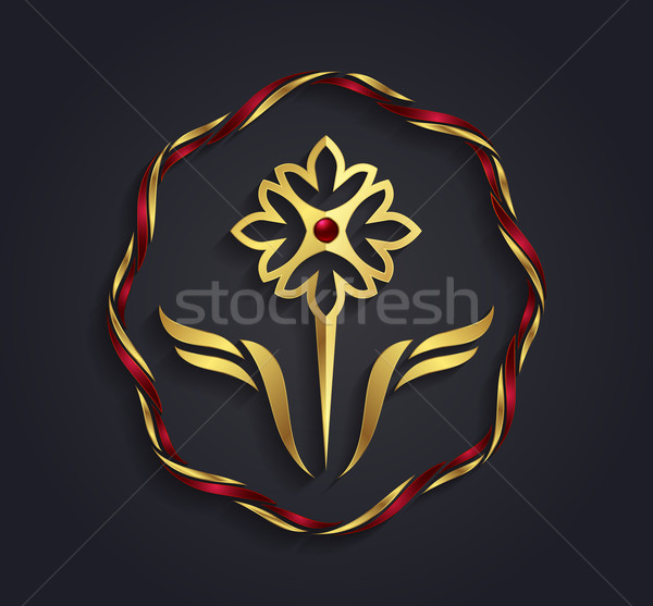 Decorative vector graphic gold and ruby flower symbol Stock photo © feabornset