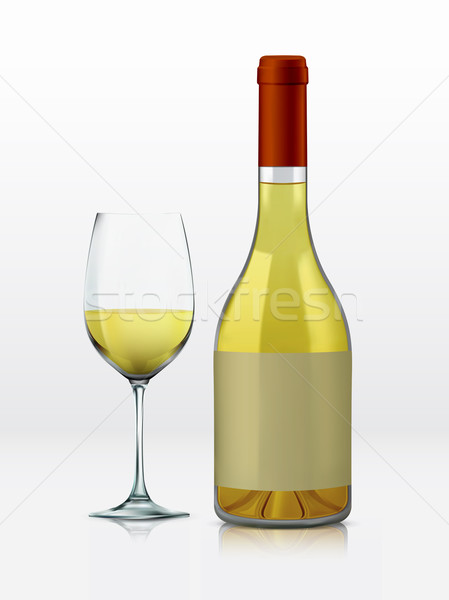 Realistic vector graphic bottle and glass with white wine Stock photo © feabornset