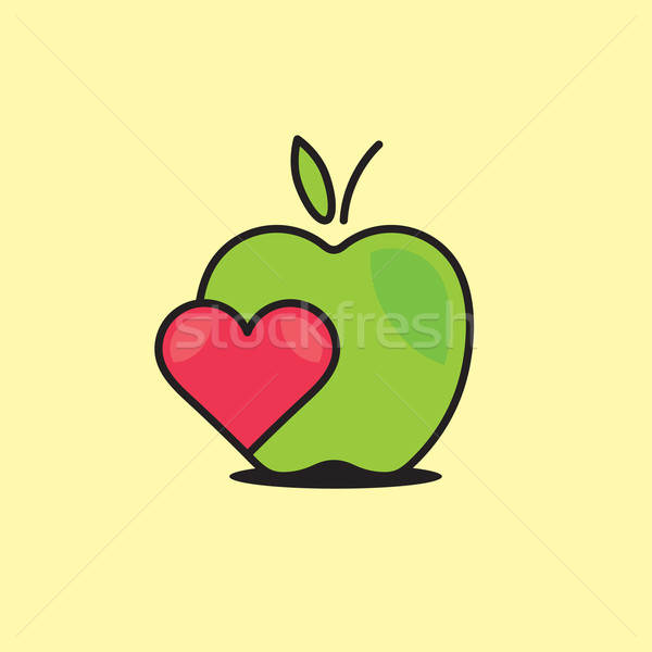 Foto stock: Vetor · gráfico · ilustração · maçã · coração · bonitinho