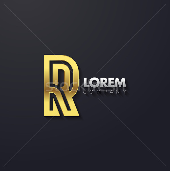 Stock photo: Vector graphic elegant golden creative line alphabet / Letter R