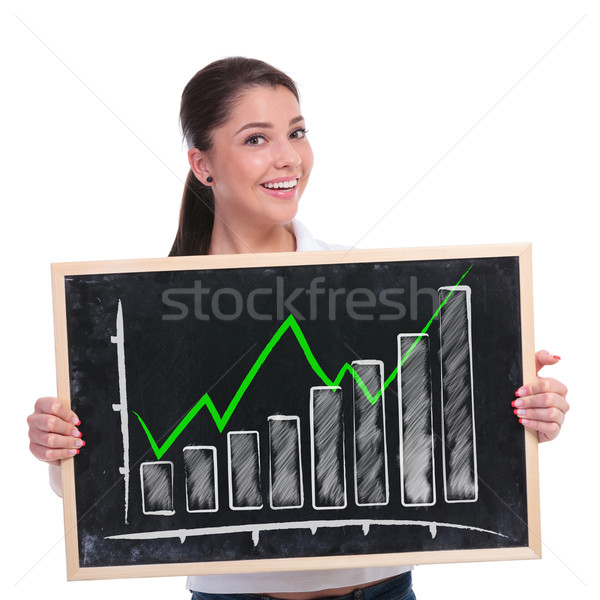 casual woman presents growing graph Stock photo © feedough