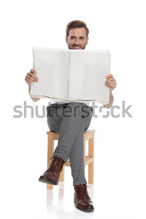 woman holds  speech bubble while man talks on phone  Stock photo © feedough