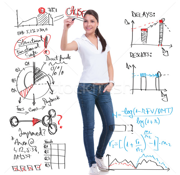 casual woman writes calculations Stock photo © feedough